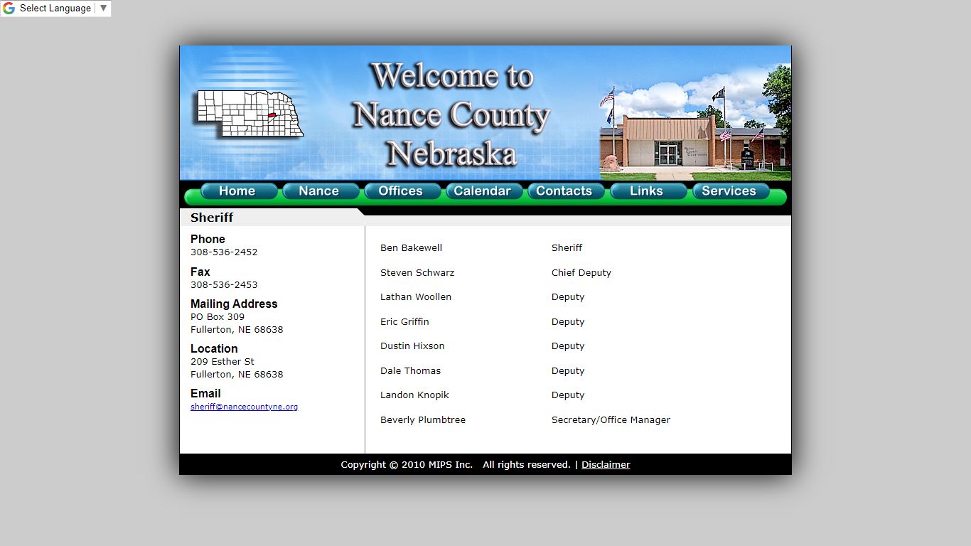 Sheriff - Nance County, Nebraska