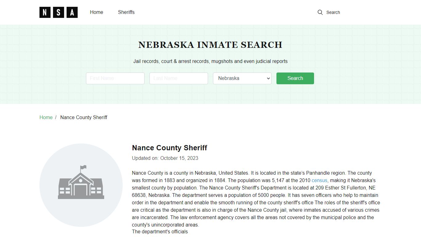 Nance County Sheriff, Nebraska and County Jail Information