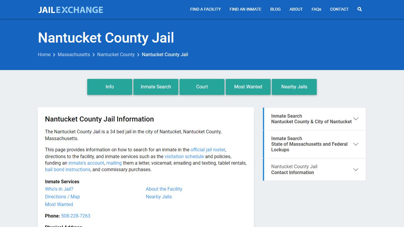 Nantucket County Jail, MA Inmate Search, Information