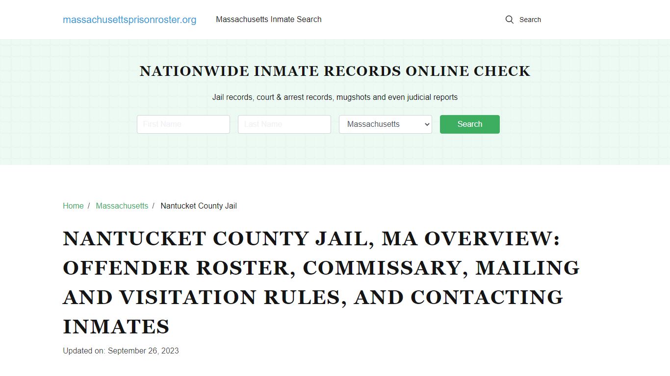 Nantucket County Jail, MA Inmate Search & Visitations