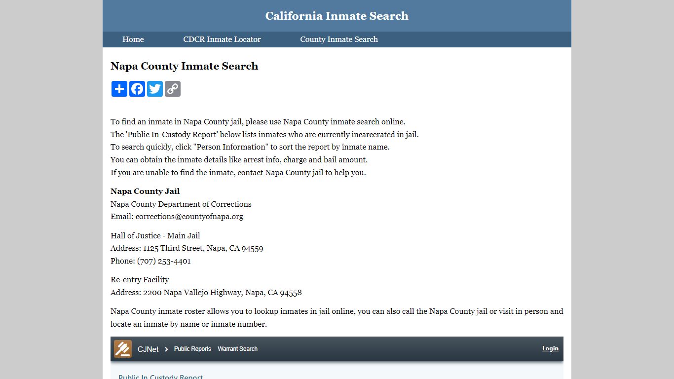 Napa County Inmate Search