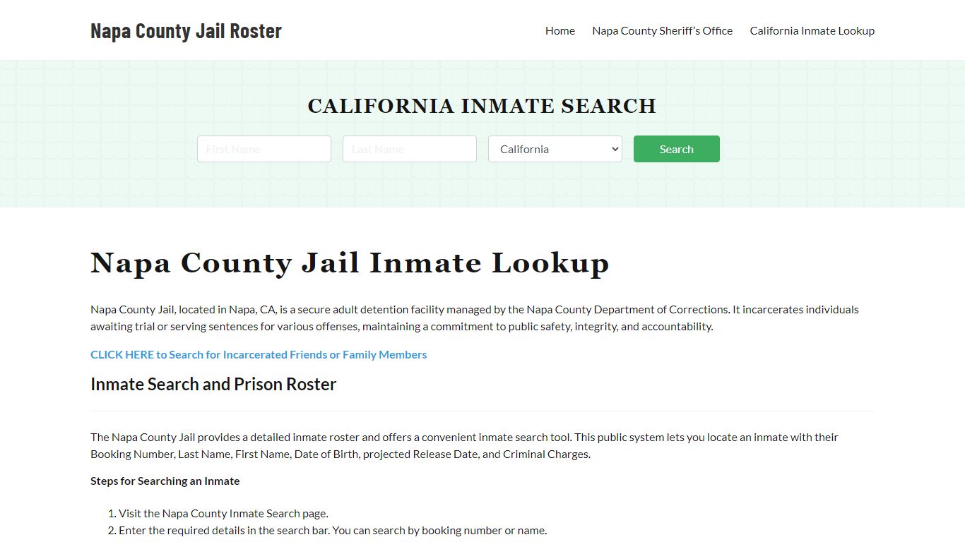 Napa County Jail Roster Lookup, CA, Inmate Search