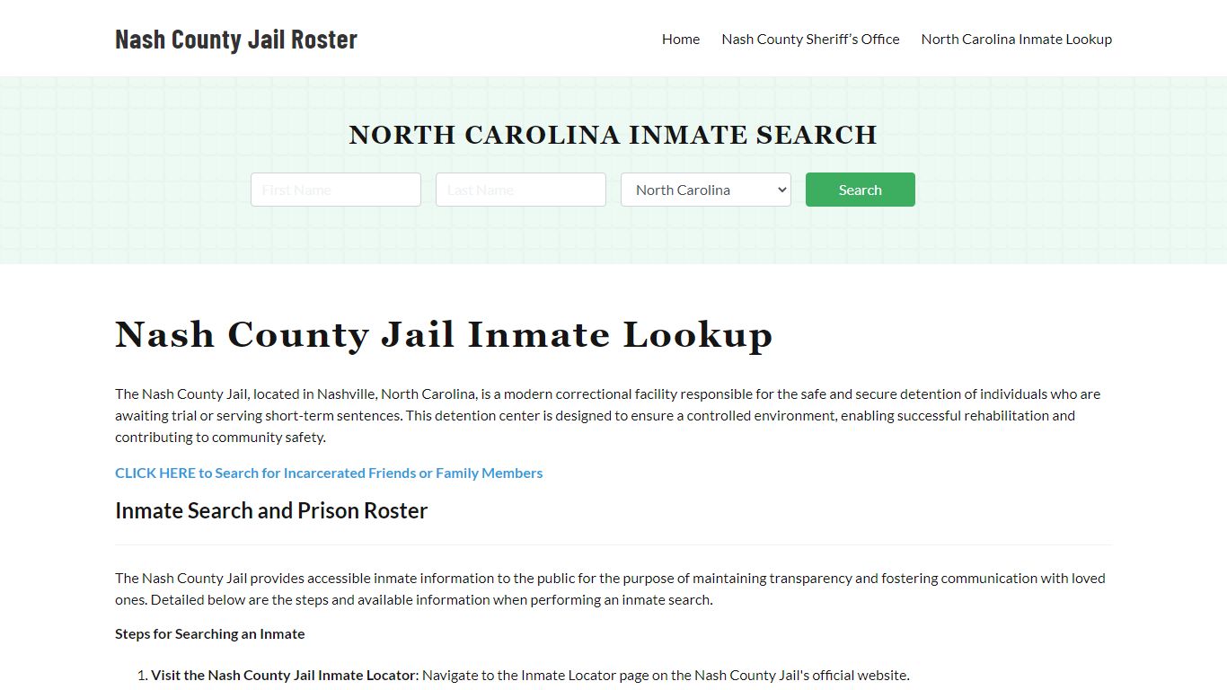 Nash County Jail Roster Lookup, NC, Inmate Search