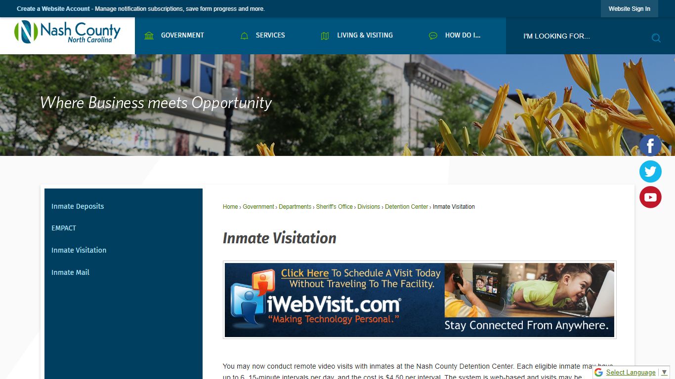 Inmate Visitation | Nash County, NC - Official Website