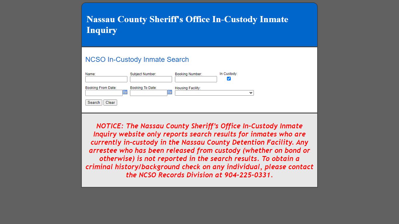 NCSO In-Custody Inmate Search