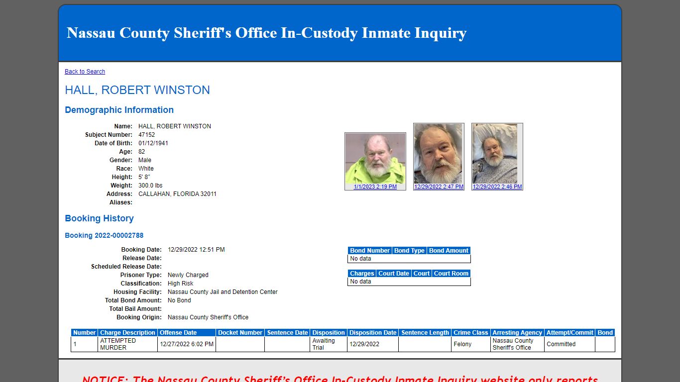 Nassau County Sheriff's Office In-Custody Inmate Inquiry