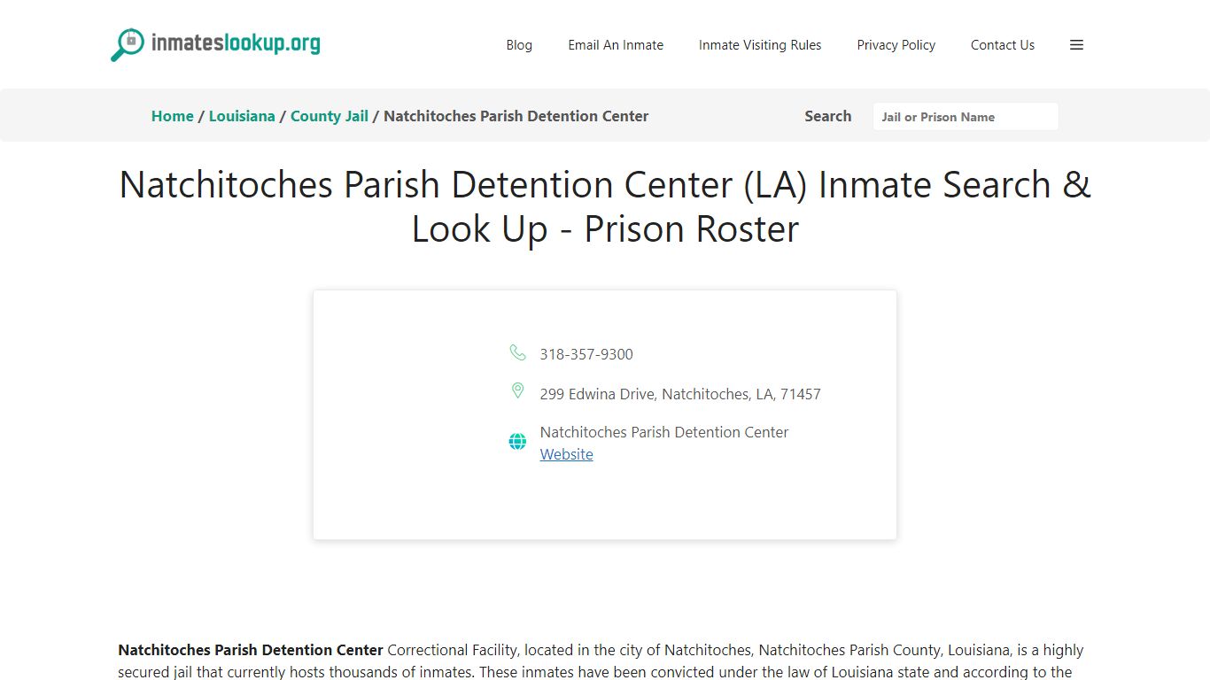 Natchitoches Parish Detention Center (LA) Inmate Search & Look Up ...