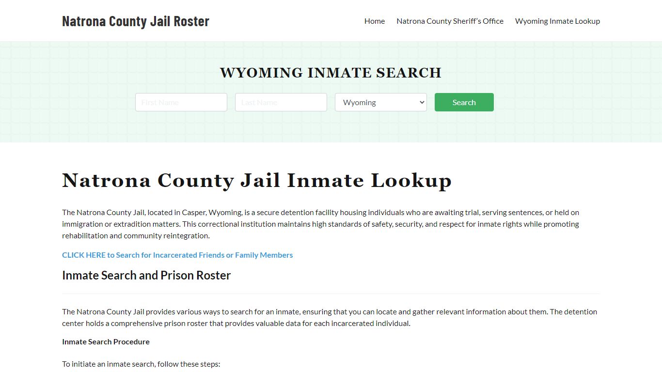 Natrona County Jail Roster Lookup, WY, Inmate Search