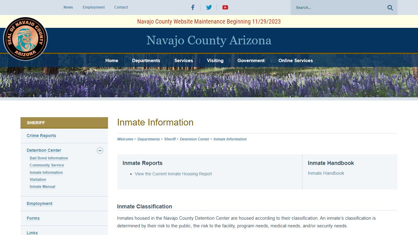 Inmate Information - Navajo County, Arizona