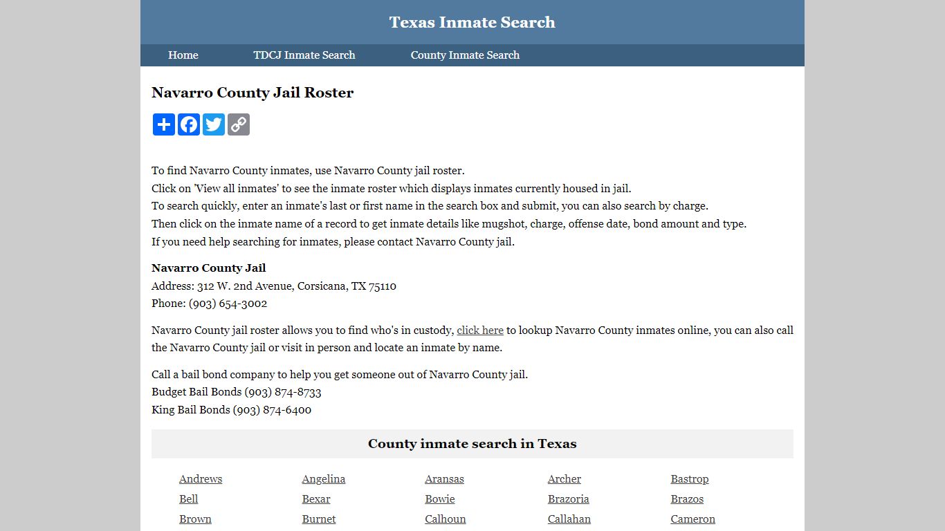 Navarro County Jail Roster - Texas Inmate Search
