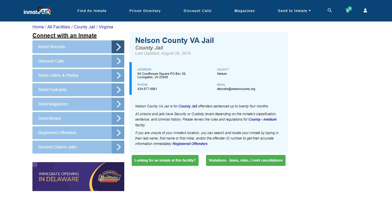 Nelson County VA Jail - Inmate Locator - Lovingston, VA
