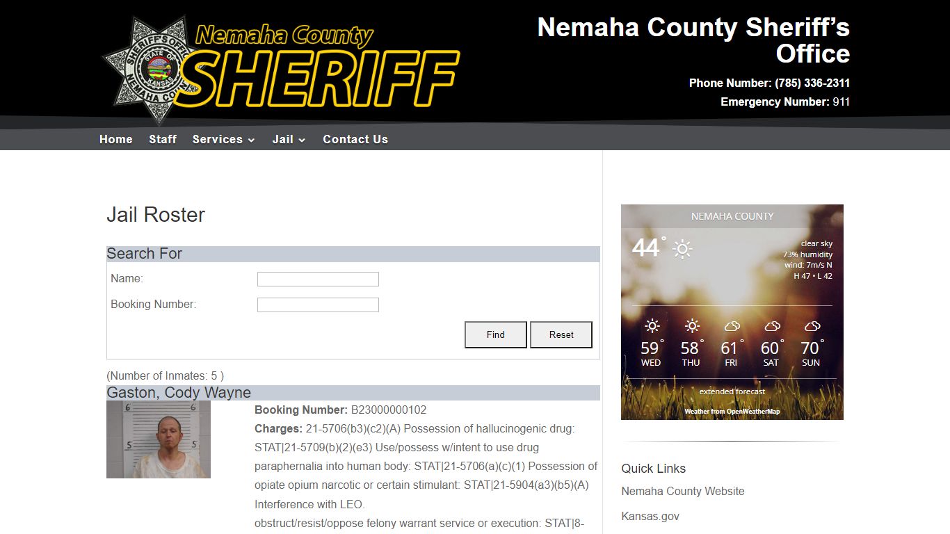 Jail Roster | Nemaha County Sheriff's Office