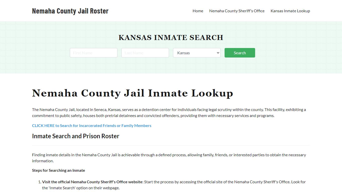 Nemaha County Jail Roster Lookup, KS, Inmate Search