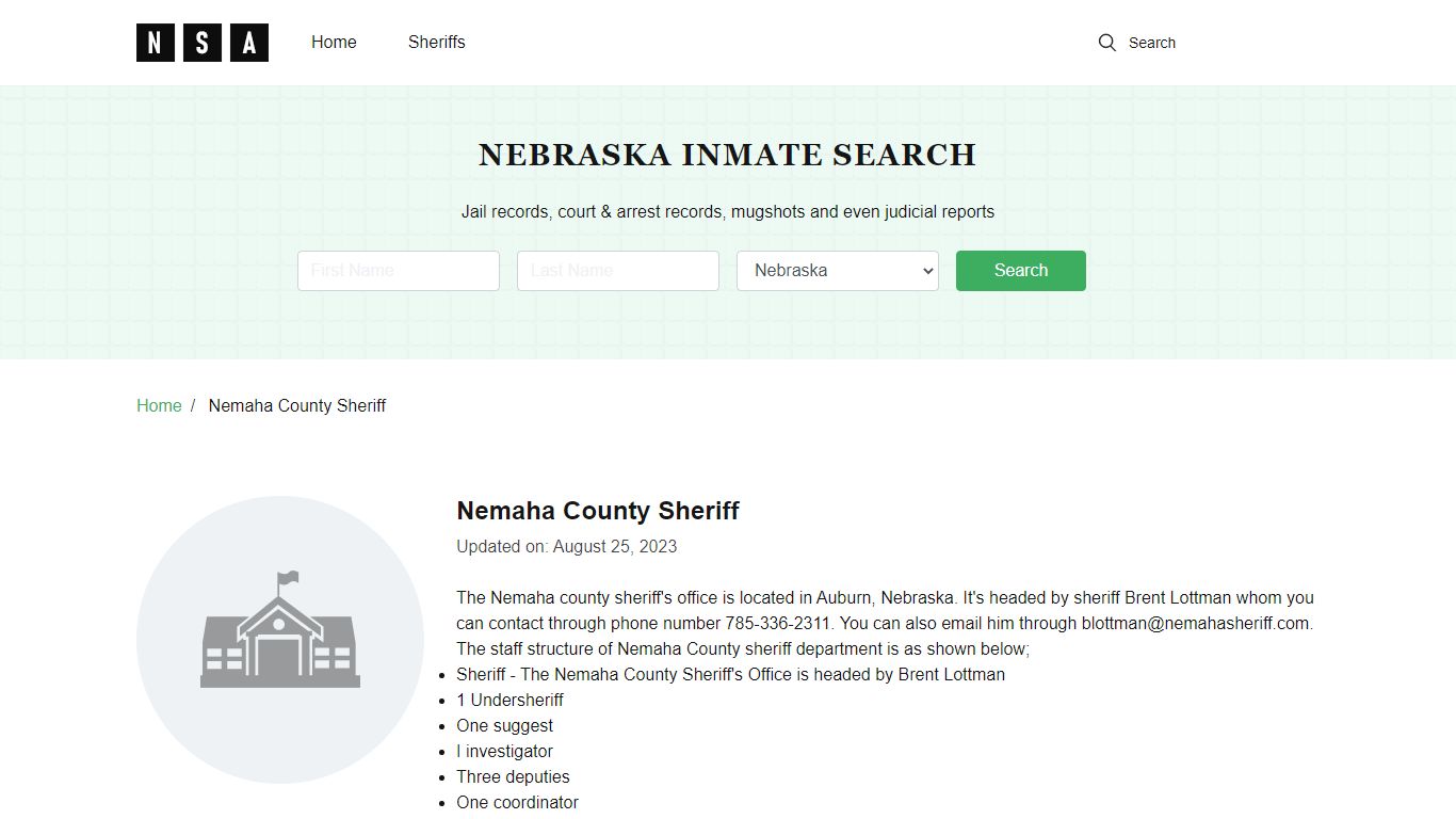 Nemaha County Sheriff, Nebraska and County Jail Information