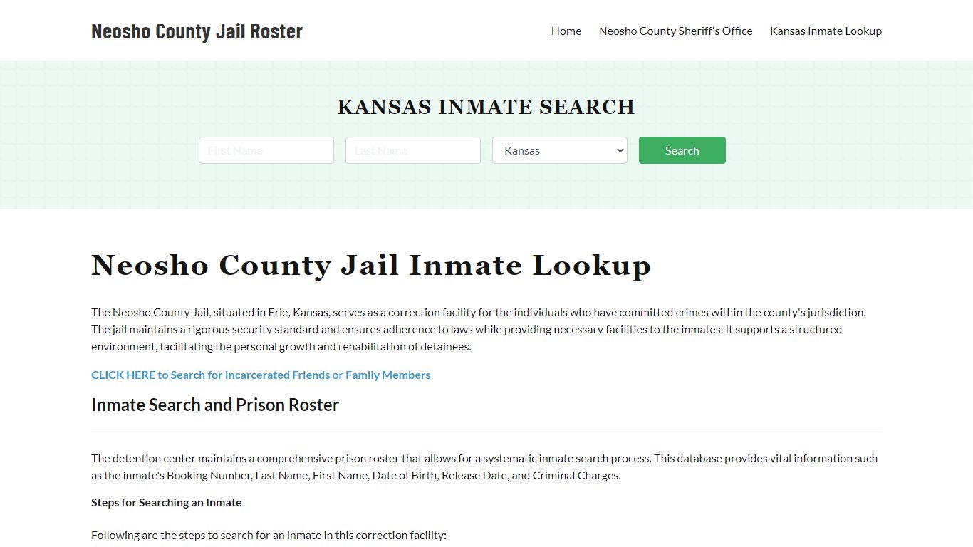 Neosho County Jail Roster Lookup, KS, Inmate Search