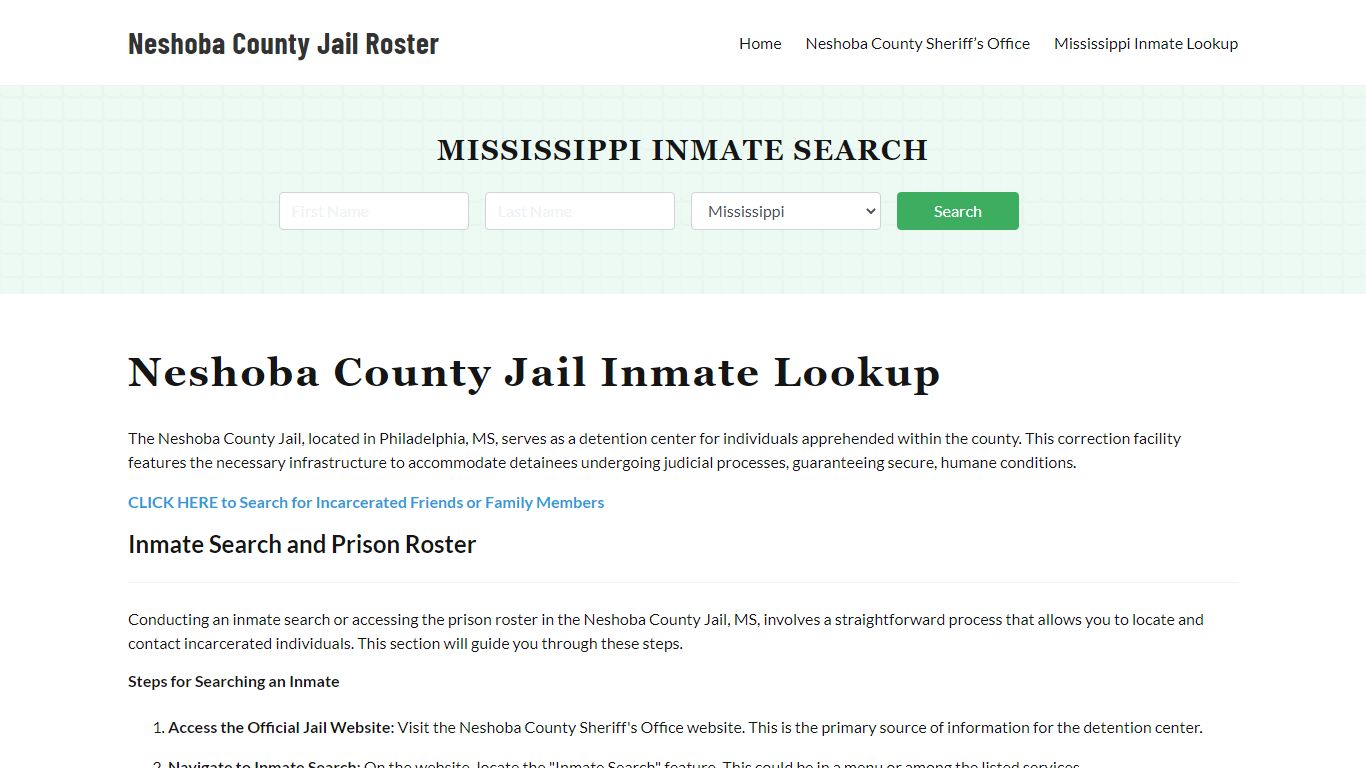 Neshoba County Jail Roster Lookup, MS, Inmate Search
