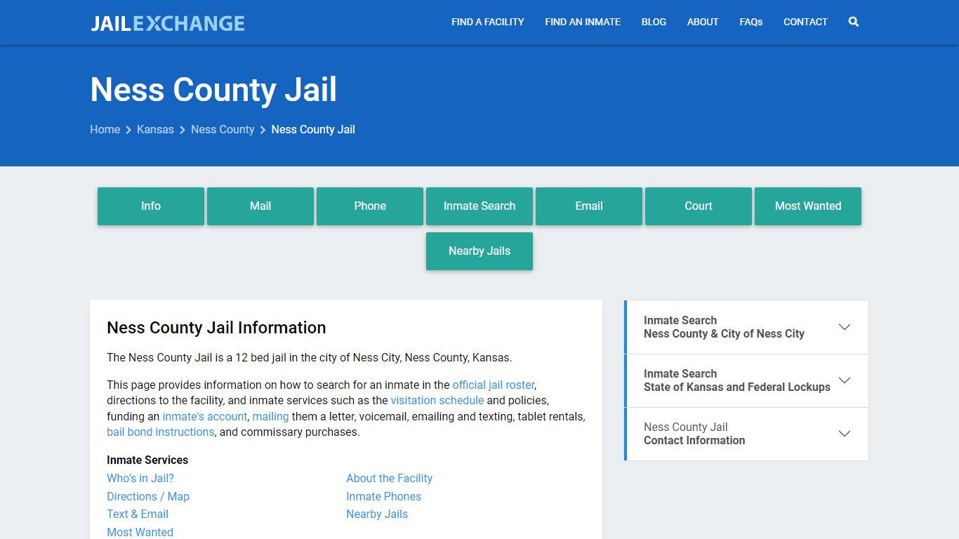 Ness County Jail, KS Inmate Search, Information