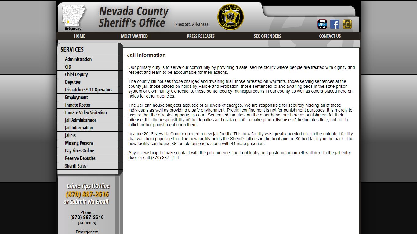 Jail Information - Nevada County Sheriff AR