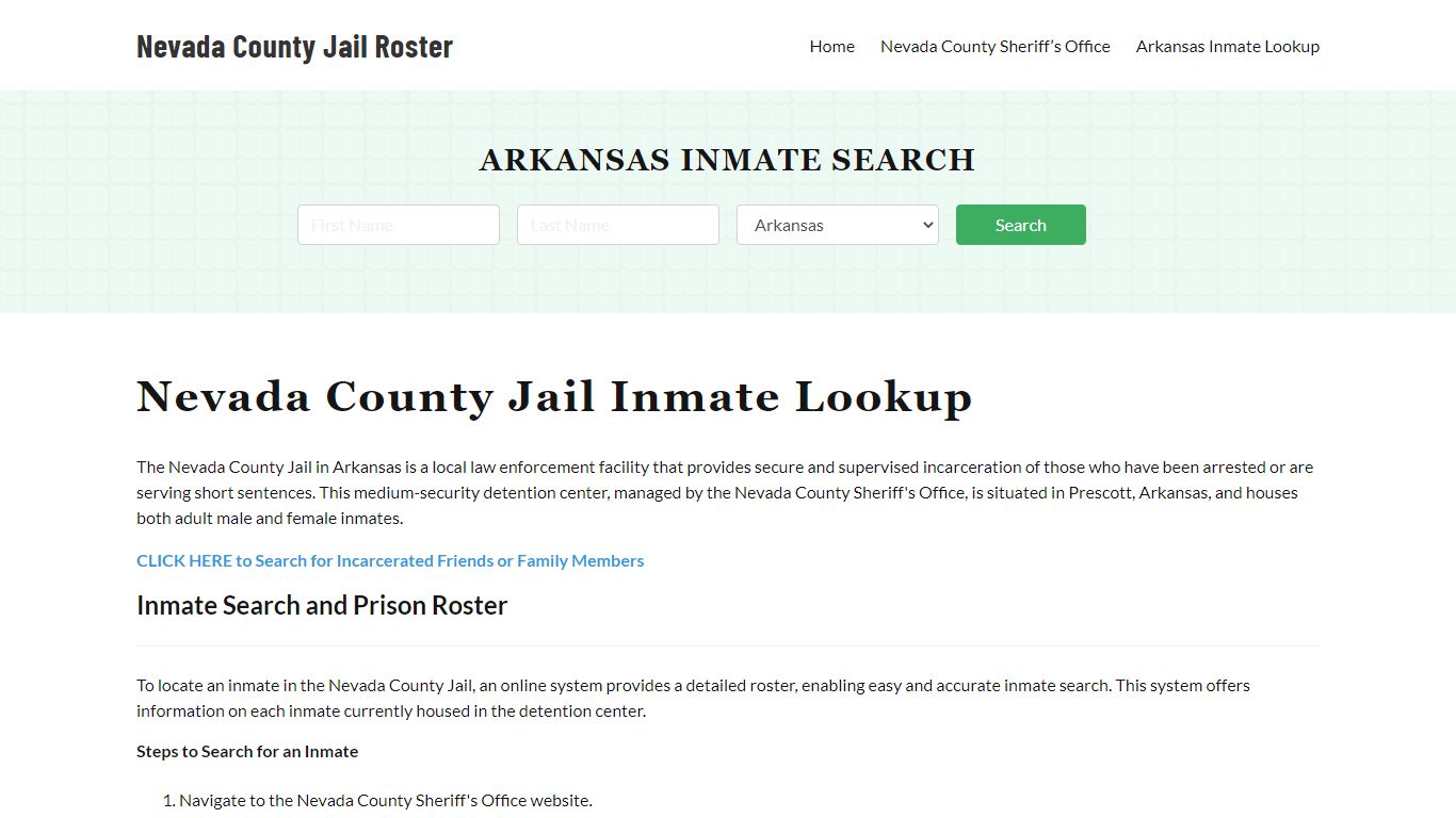 Nevada County Jail Roster Lookup, AR, Inmate Search