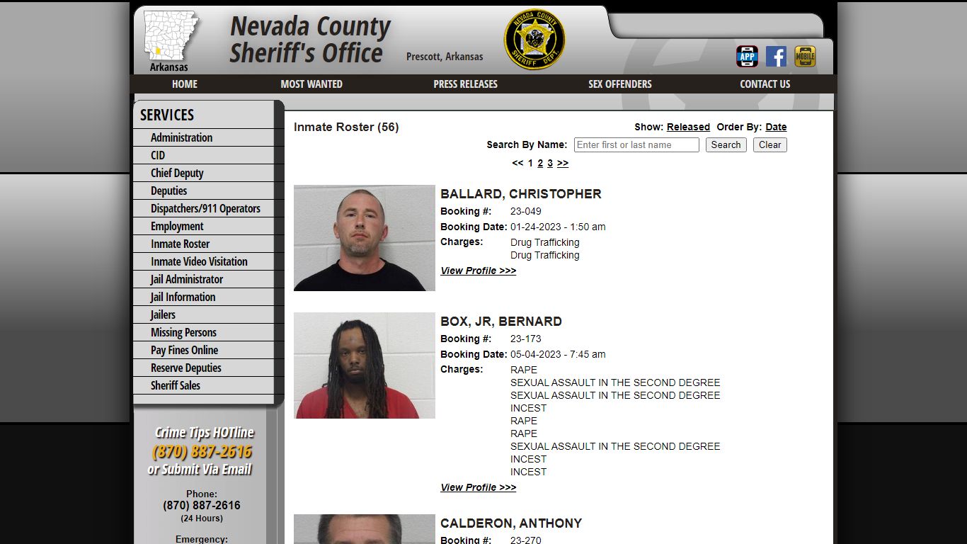 Inmate Roster - Current Inmates - Nevada County Sheriff AR