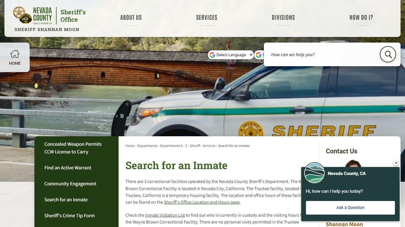 Search for an Inmate | Nevada County, CA