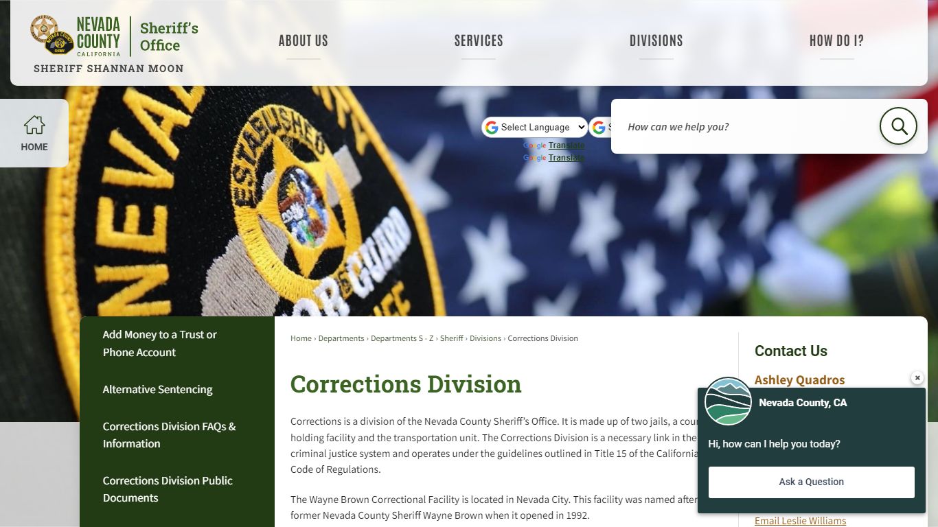 Corrections Division | Nevada County, CA