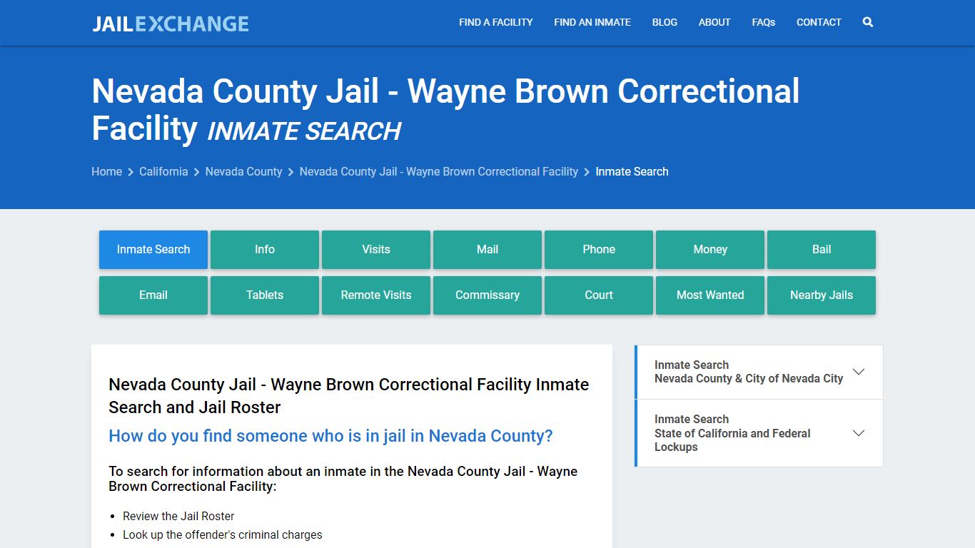 Inmate Search: Roster & Mugshots - Nevada County Jail - Wayne Brown ...