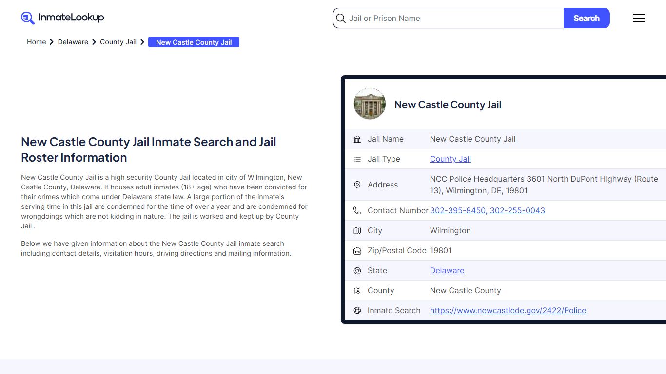 New Castle County Jail Inmate Search - Wilmington Delaware - Inmate Lookup