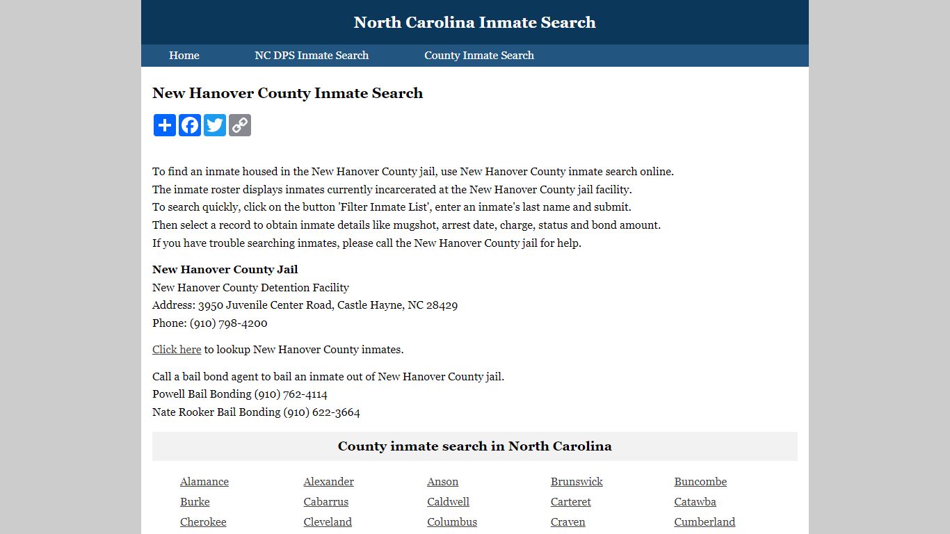 New Hanover County Inmate Search