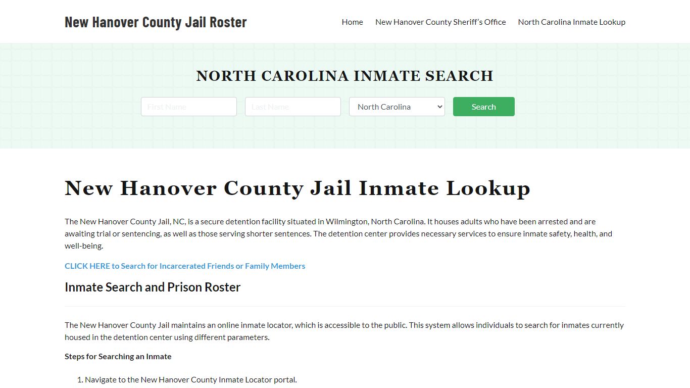 New Hanover County Jail Roster Lookup, NC, Inmate Search