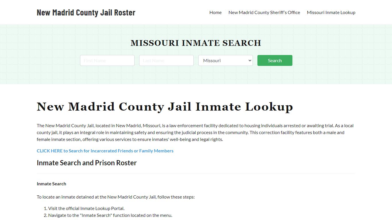 New Madrid County Jail Roster Lookup, MO, Inmate Search