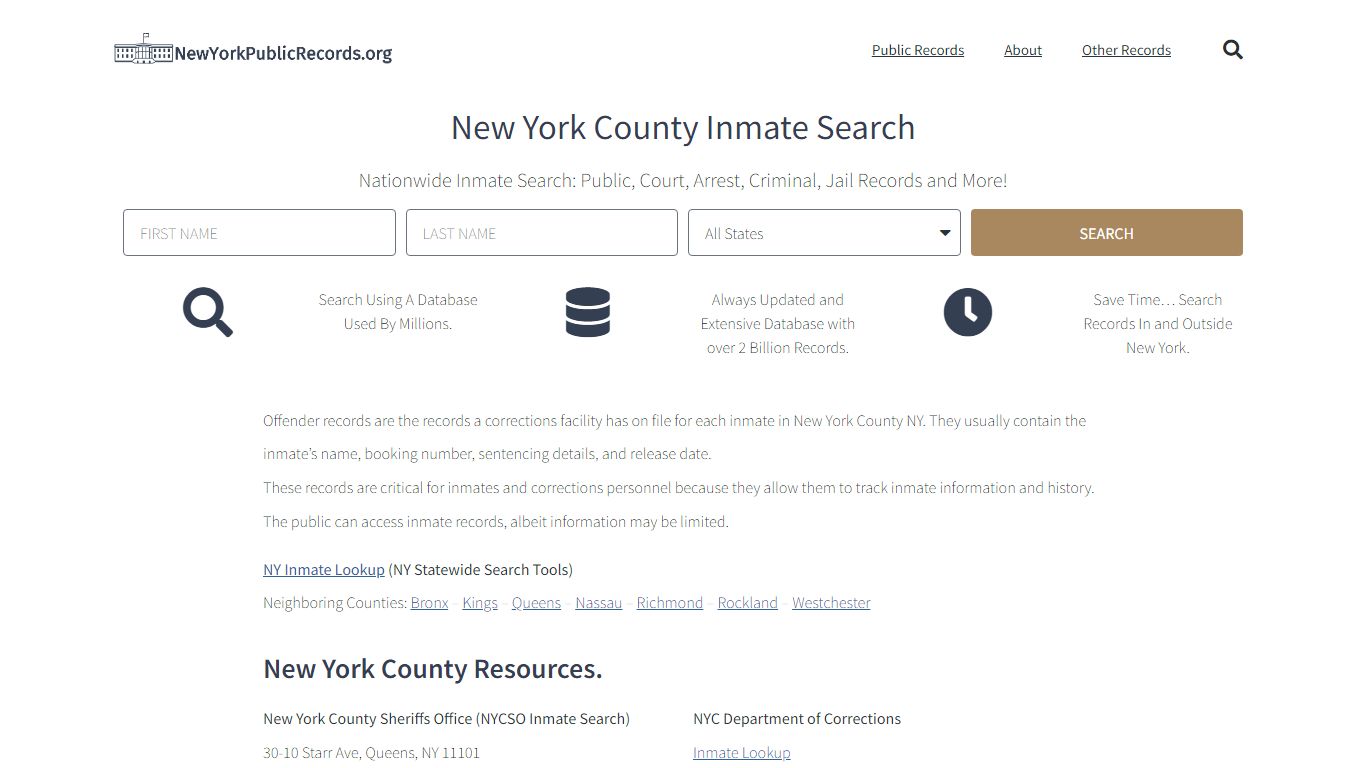 New York County Inmate Search - NYCSO Current & Past Jail Records