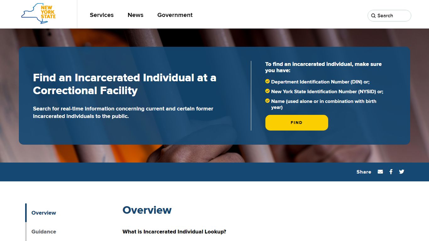 Find an Incarcerated Individual at a Correctional Facility