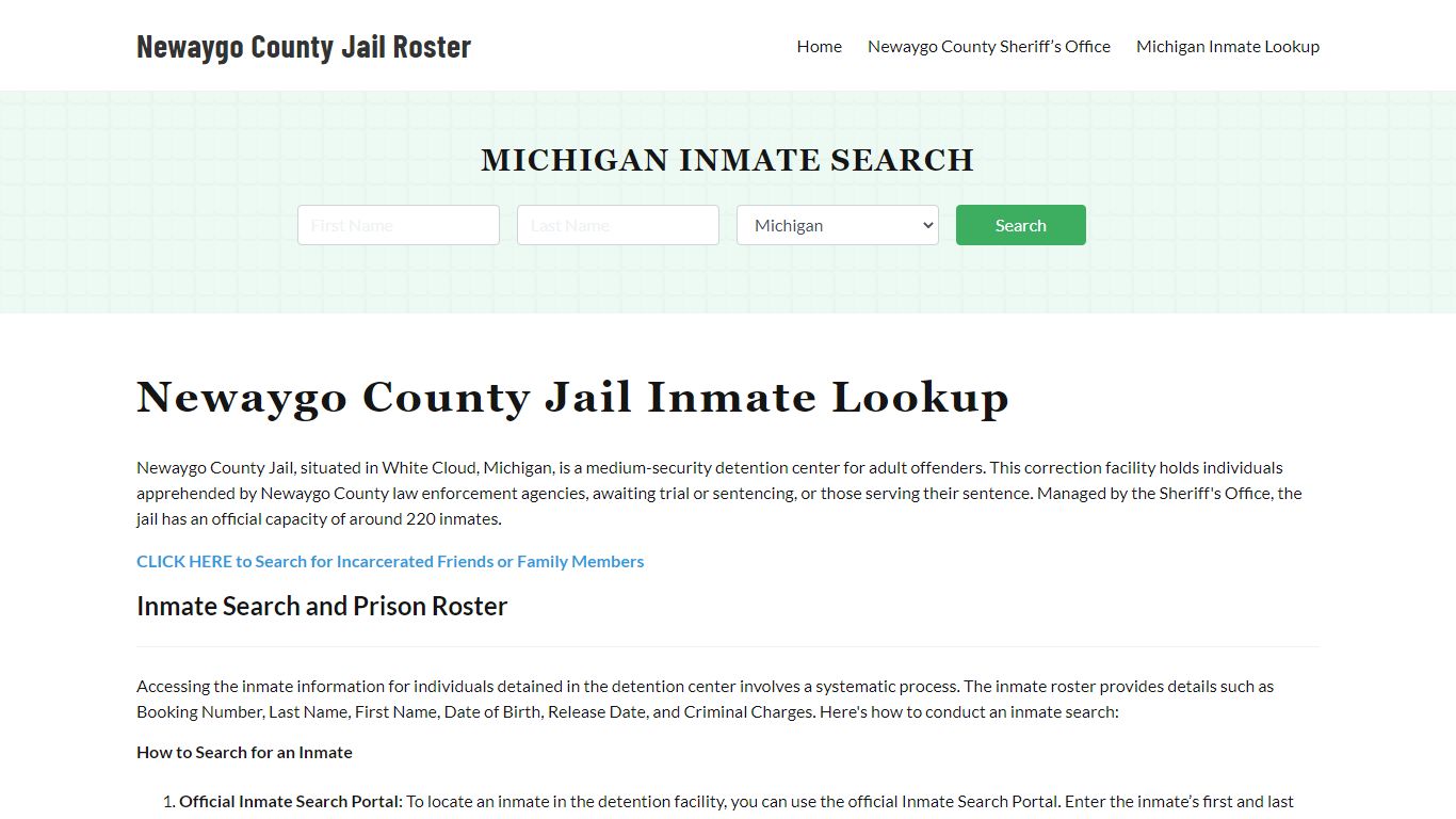 Newaygo County Jail Roster Lookup, MI, Inmate Search