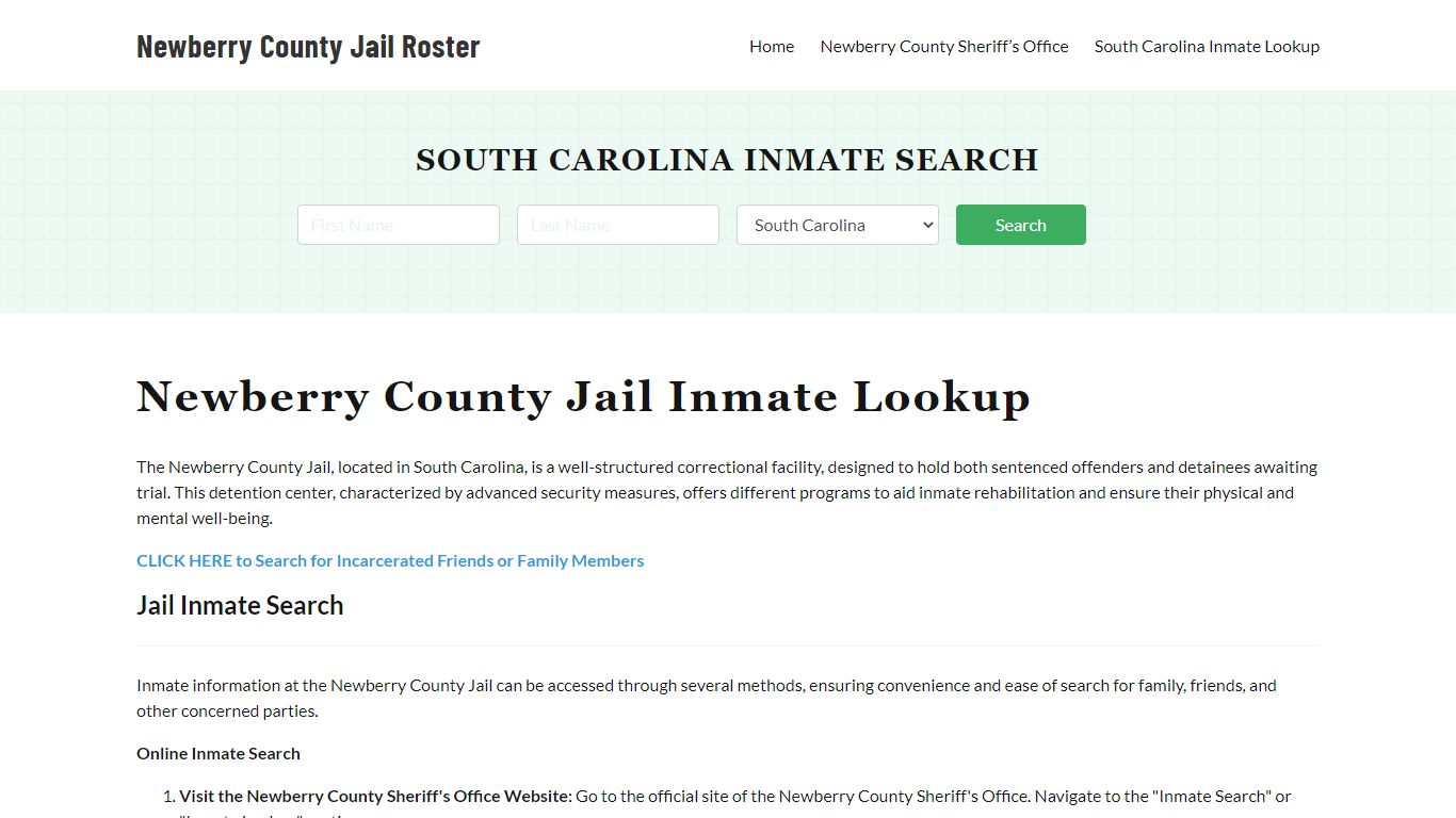 Newberry County Jail Roster Lookup, SC, Inmate Search