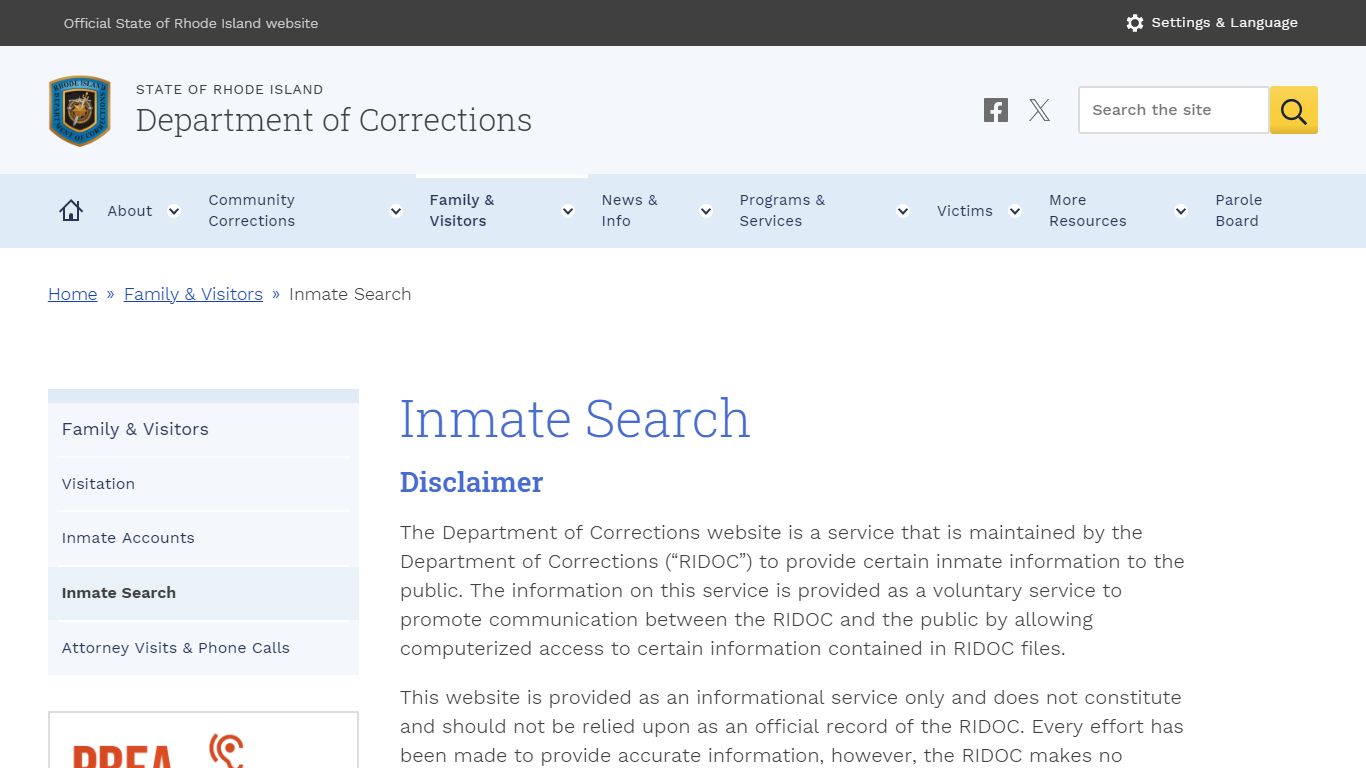 Inmate Search | Department of Corrections