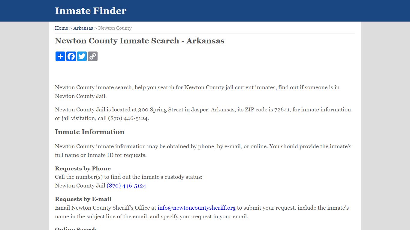 Newton County Inmate Search - Arkansas - Inmate Finder