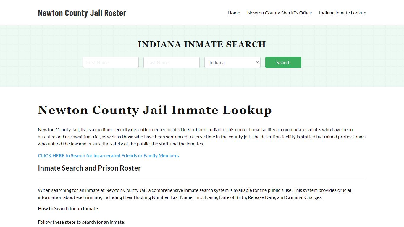 Newton County Jail Roster Lookup, IN, Inmate Search