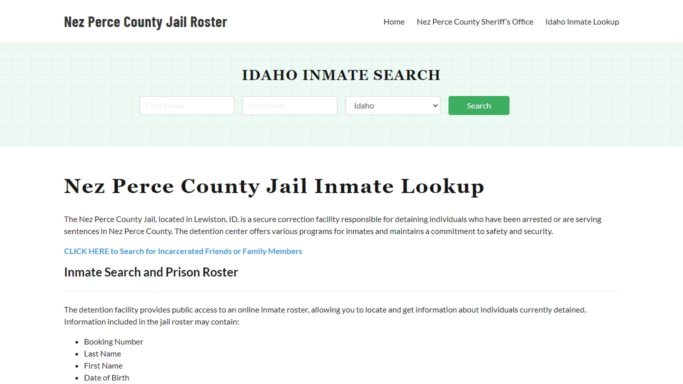Nez Perce County Jail Roster Lookup, ID, Inmate Search