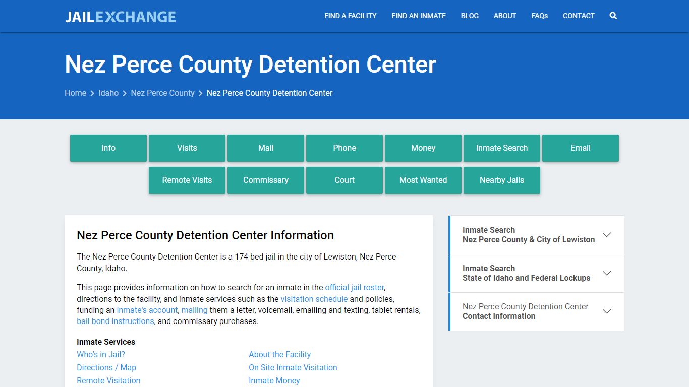 Nez Perce County Detention Center, ID Inmate Search, Information