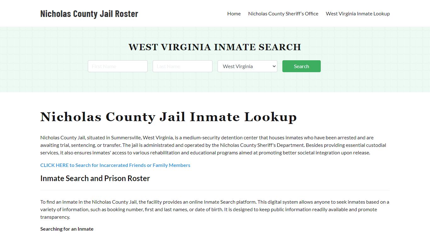 Nicholas County Jail Roster Lookup, WV, Inmate Search