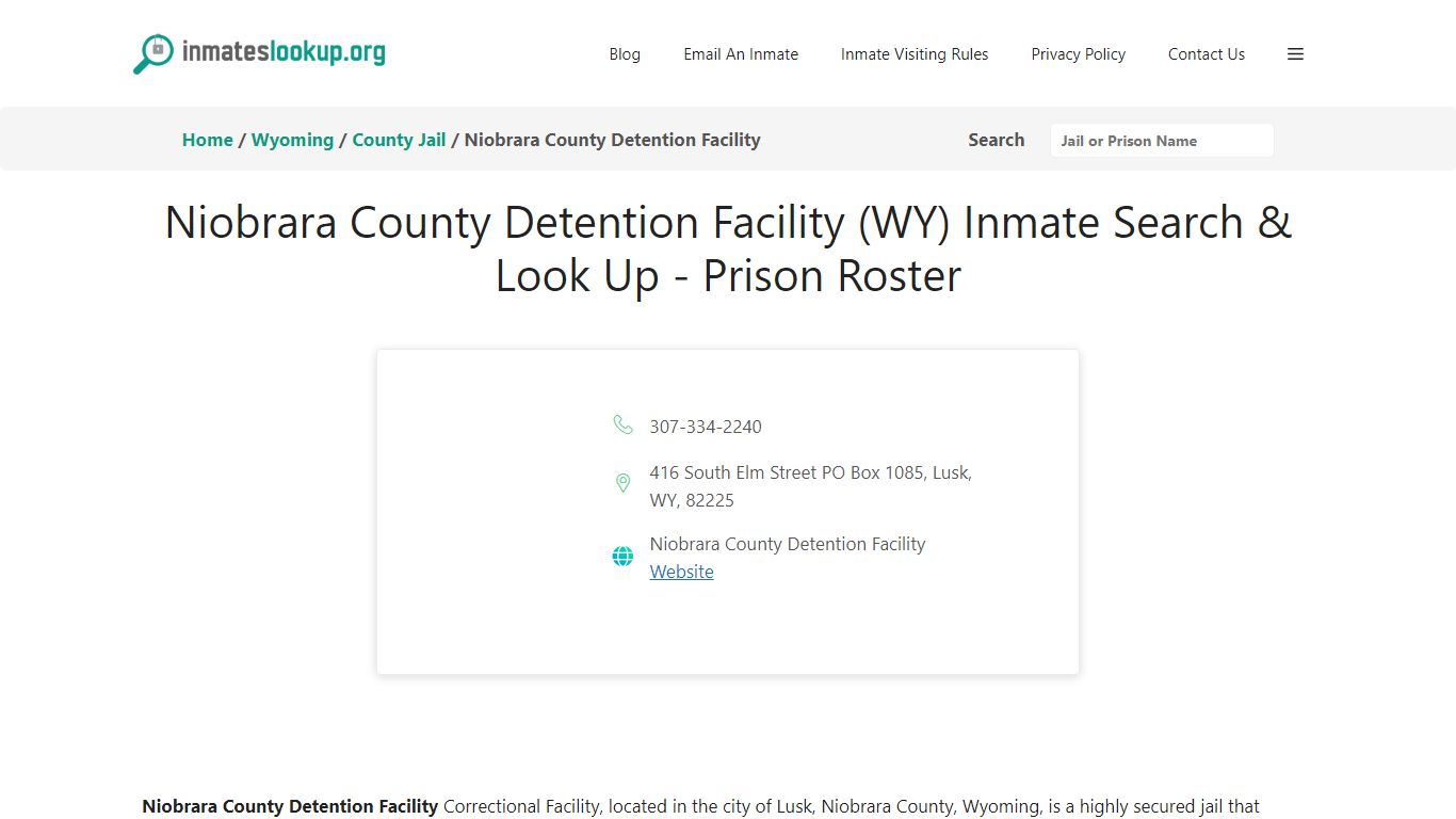 Niobrara County Detention Facility (WY) Inmate Search & Look Up ...