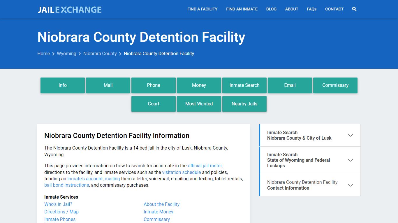 Niobrara County Detention Facility, WY Inmate Search, Information