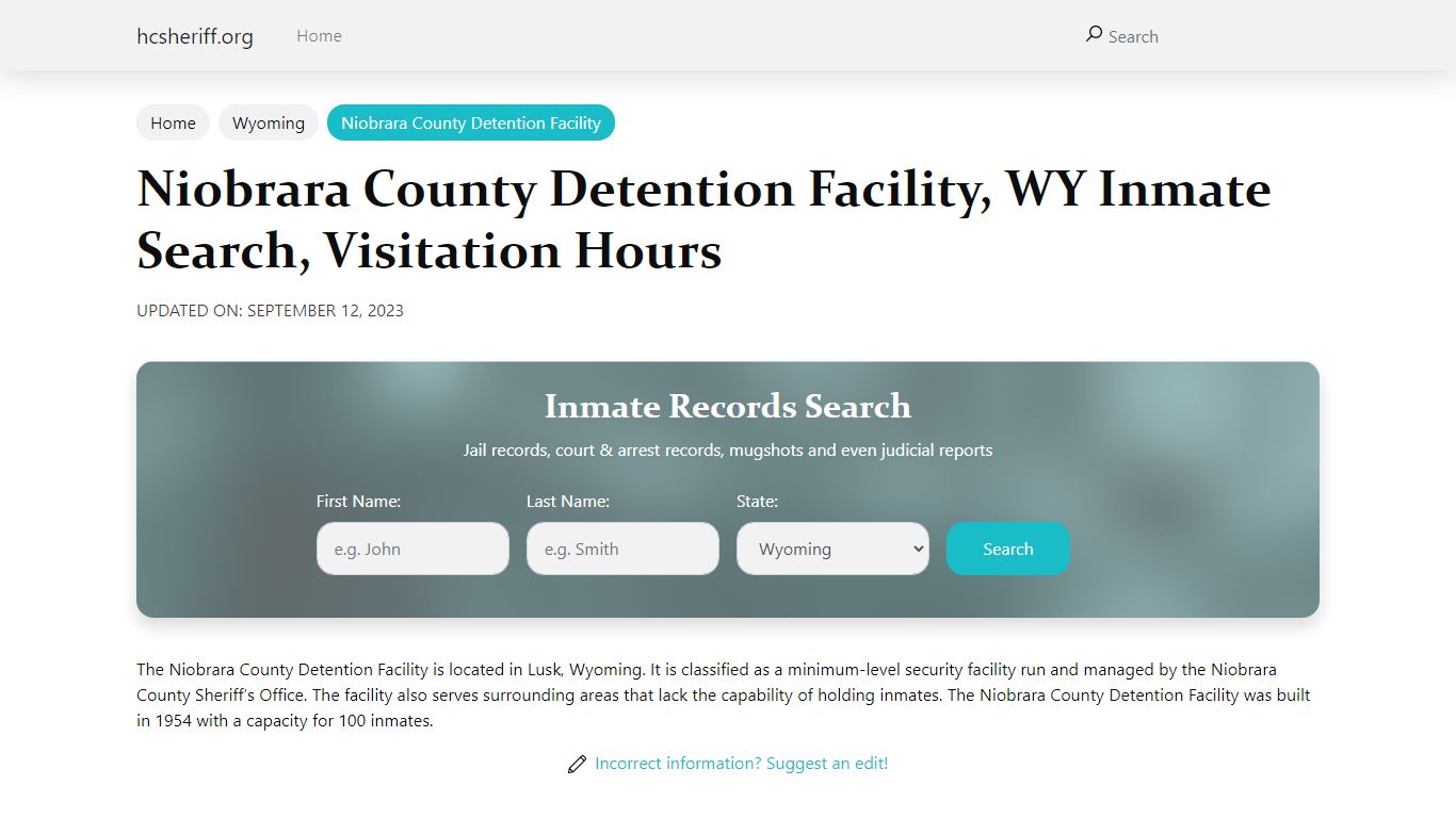 Niobrara County Detention Facility, WY Inmate Search, Visitation Hours