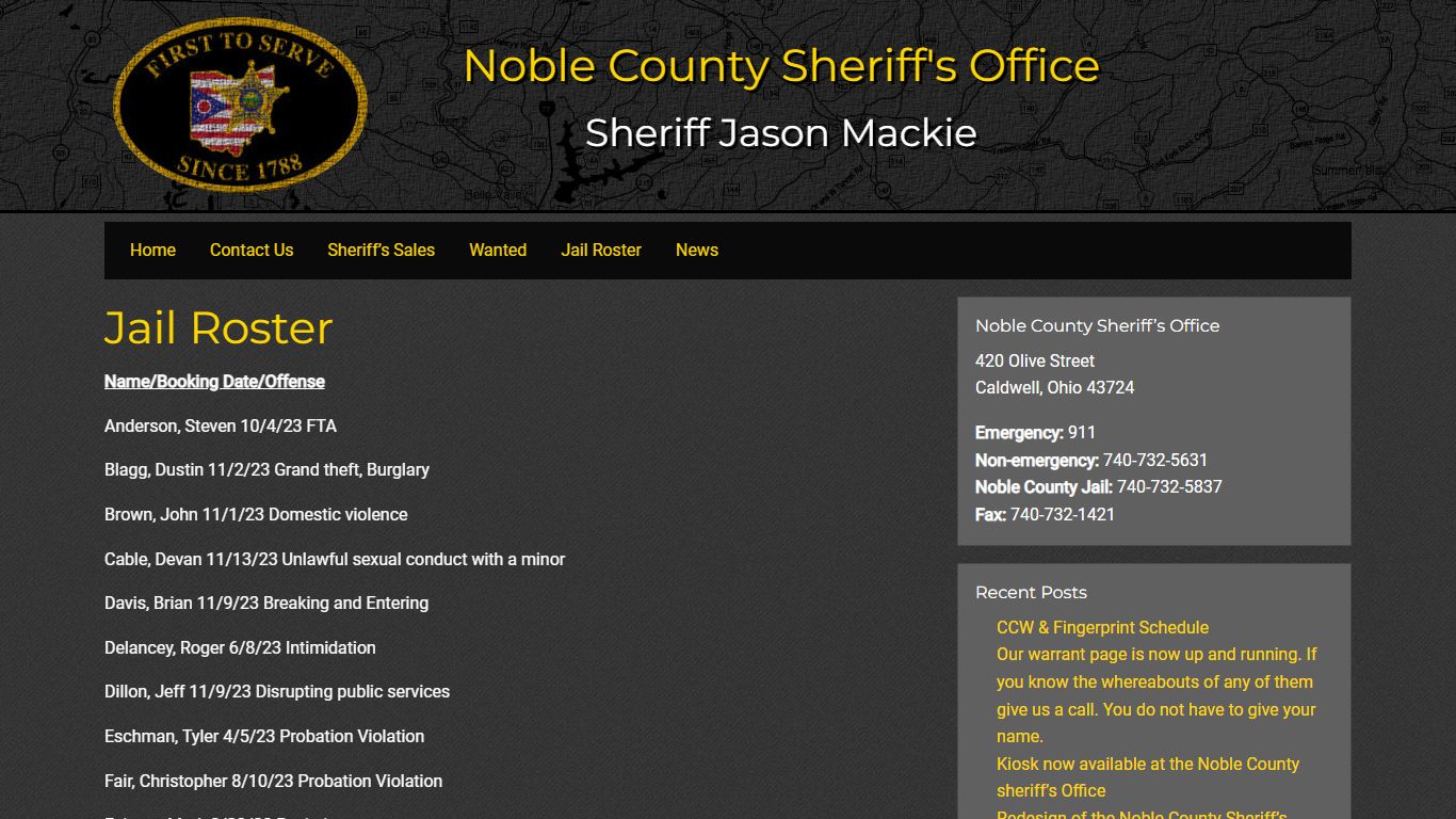 Jail Roster • Noble County Sheriff's Office