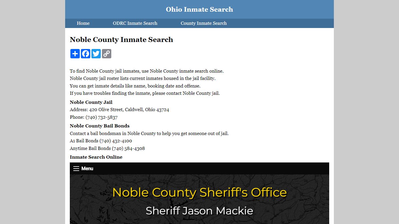 Noble County Inmate Search