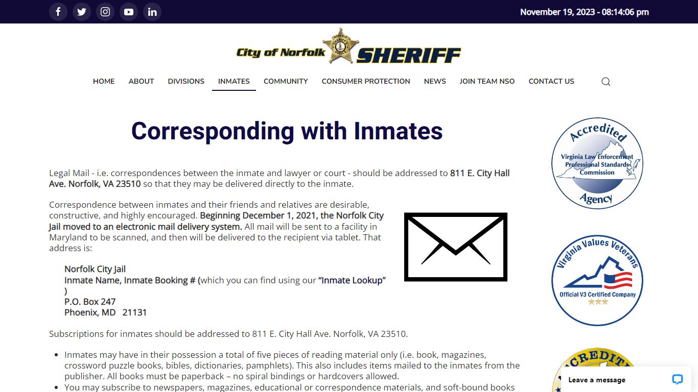Inmate Mail - Norfolk Sheriff