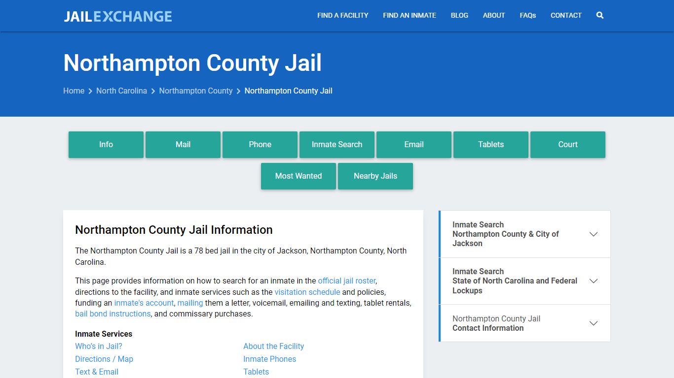 Northampton County Jail, NC Inmate Search, Information