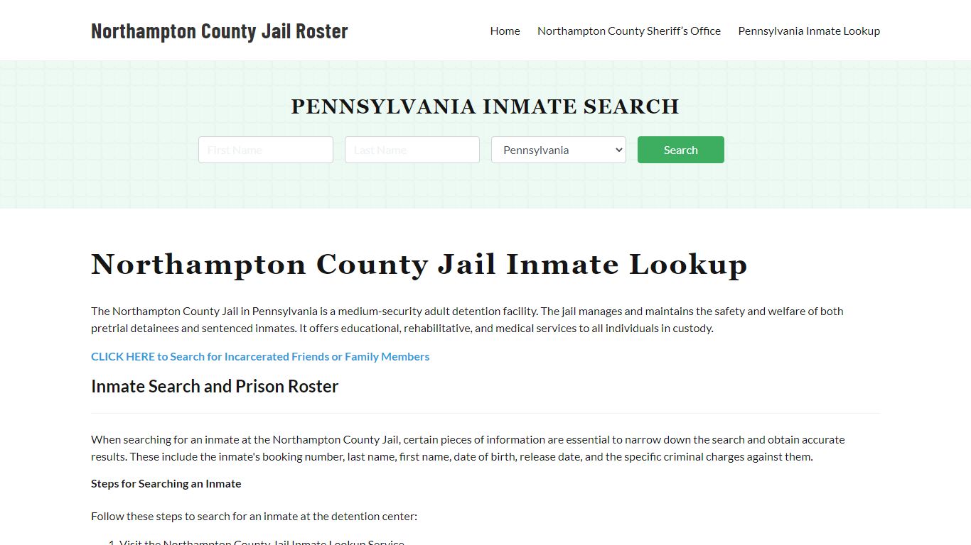 Northampton County Jail Roster Lookup, PA, Inmate Search