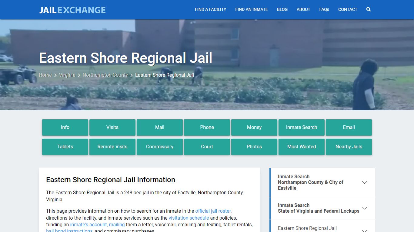 Eastern Shore Regional Jail, VA Inmate Search, Information